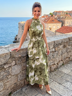 Olivia | Vestido Midi Estampado Abstracto con Cintura Fruncida
