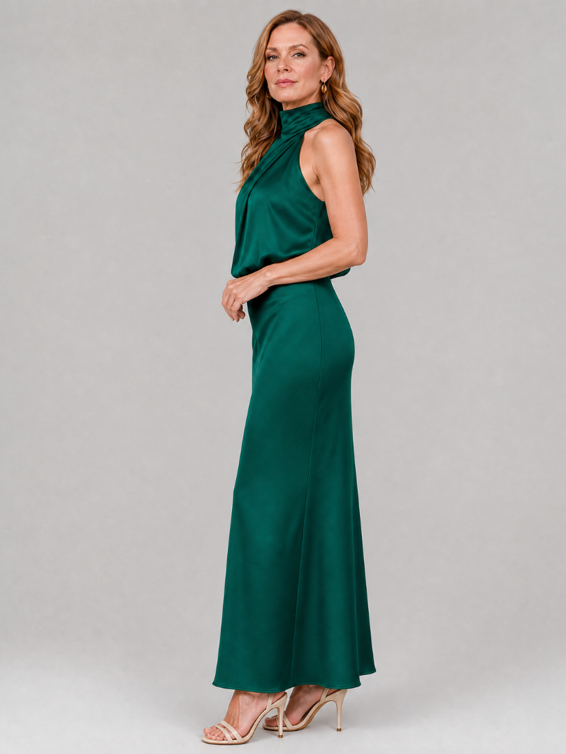 Nopal | Vestido Midi de Cuello Drapeado y Sin Mangas