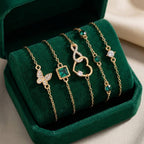Set de Pulseras con Corazón Hueco y Piedra de Cristal Verde