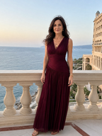 Lemar | Vestido Midi Plisado con Escote en V y Sin Mangas