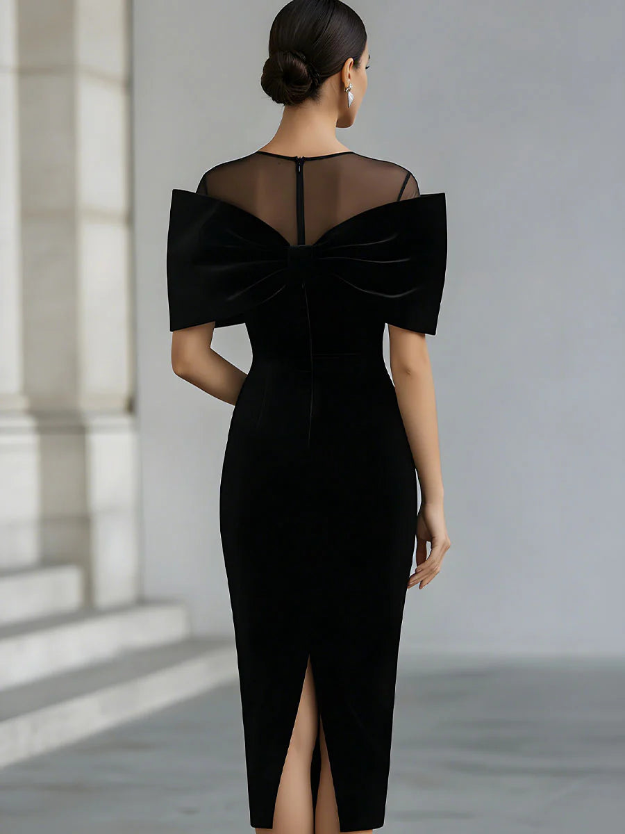 Regina | Vestido Midi Negro con Lazo Statement