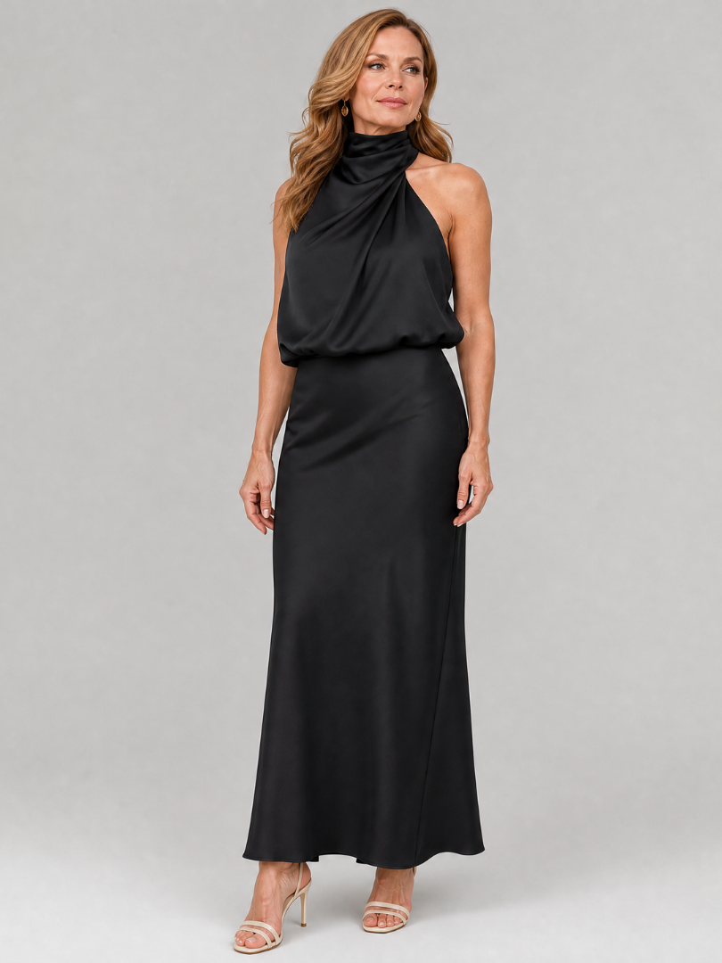 Nopal | Vestido Midi de Cuello Drapeado y Sin Mangas