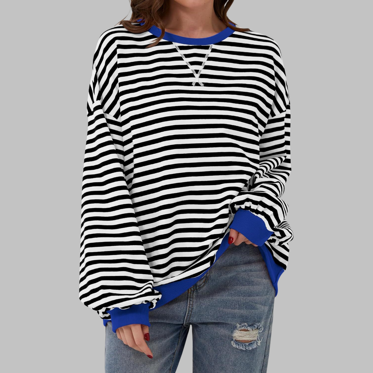LUKA™ - Camisa Casual de Manga Larga con Cuello Redondo a Rayas