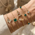Set de Pulseras con Corazón Hueco y Piedra de Cristal Verde