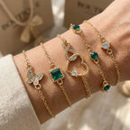 Set de Pulseras con Corazón Hueco y Piedra de Cristal Verde