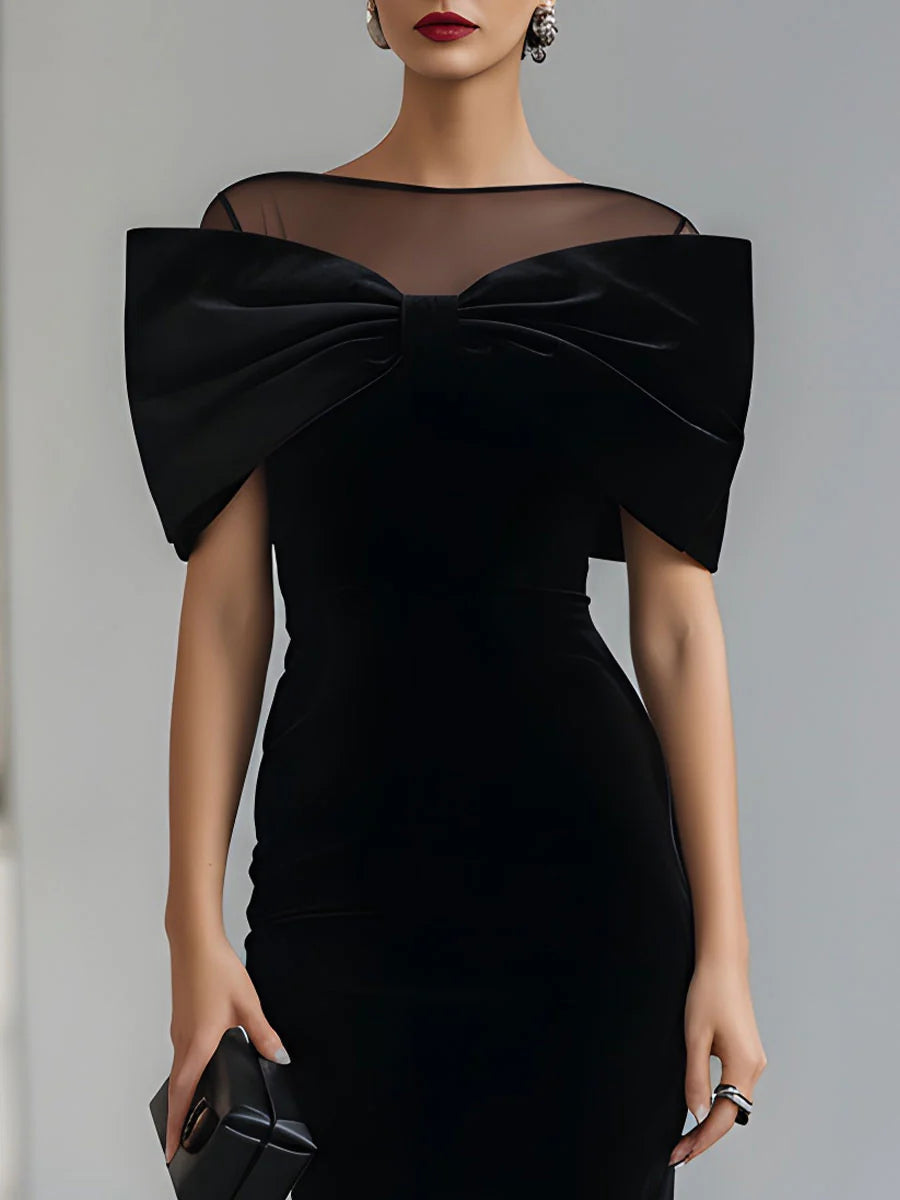 Regina | Vestido Midi Negro con Lazo Statement