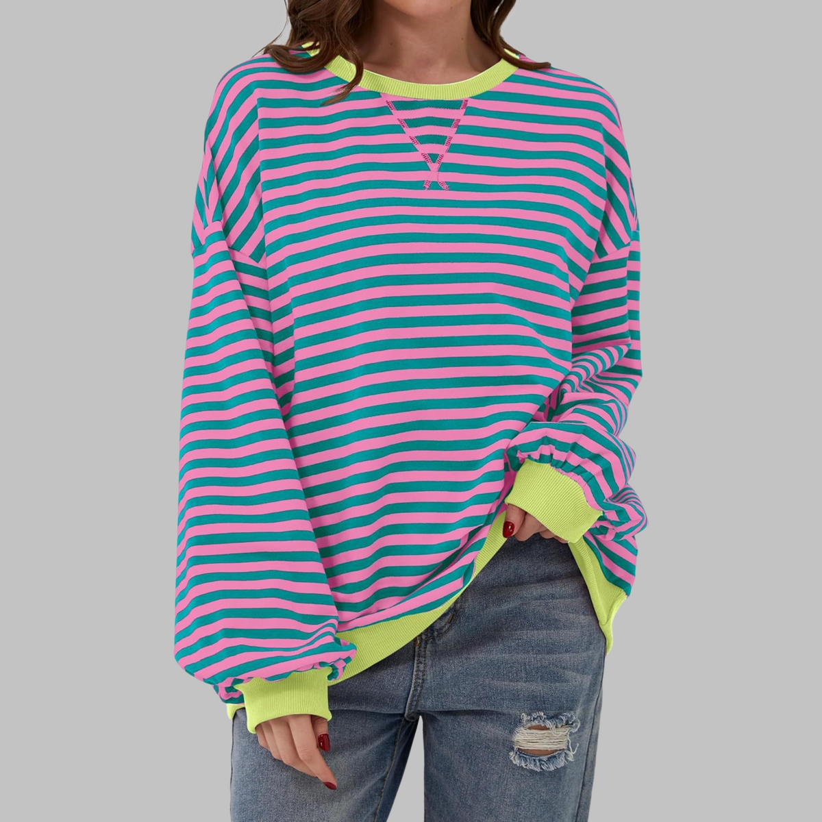 LUKA™ - Camisa Casual de Manga Larga con Cuello Redondo a Rayas