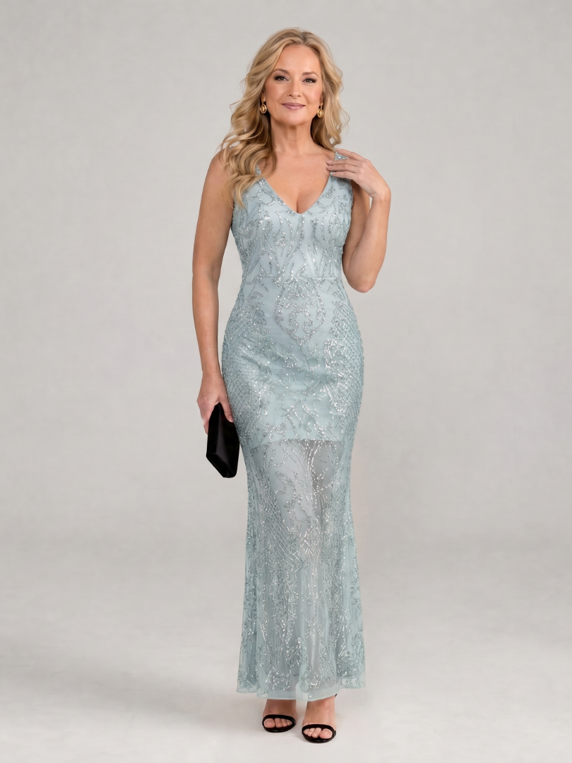 Sirea | Vestido Midi con Lentejuelas, Paneles Transparentes y Sin Mangas