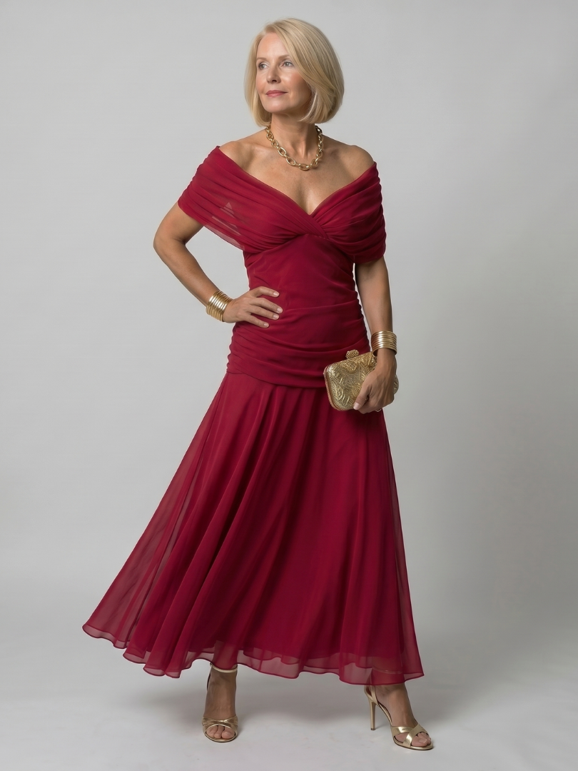 Verena | Vestido Midi Fluido Hombros al Descubierto