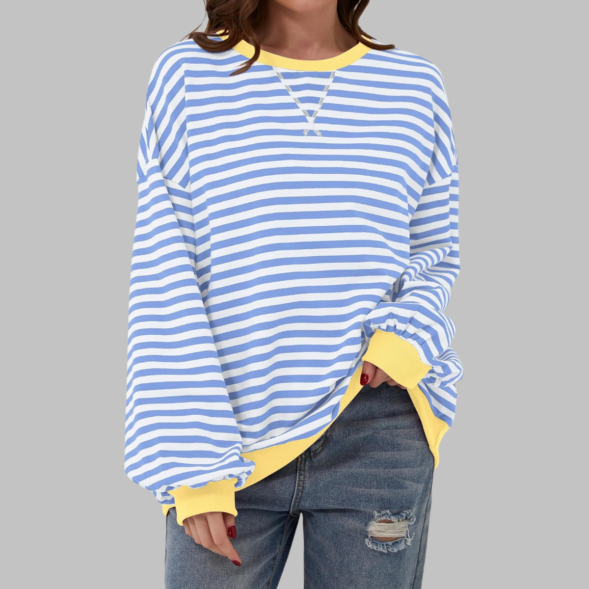 LUKA™ - Camisa Casual de Manga Larga con Cuello Redondo a Rayas