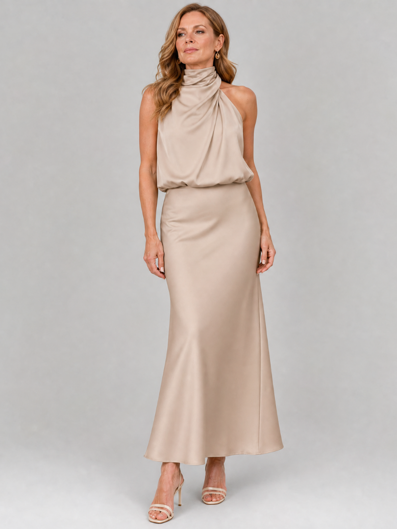 Nopal | Vestido Midi de Cuello Drapeado y Sin Mangas