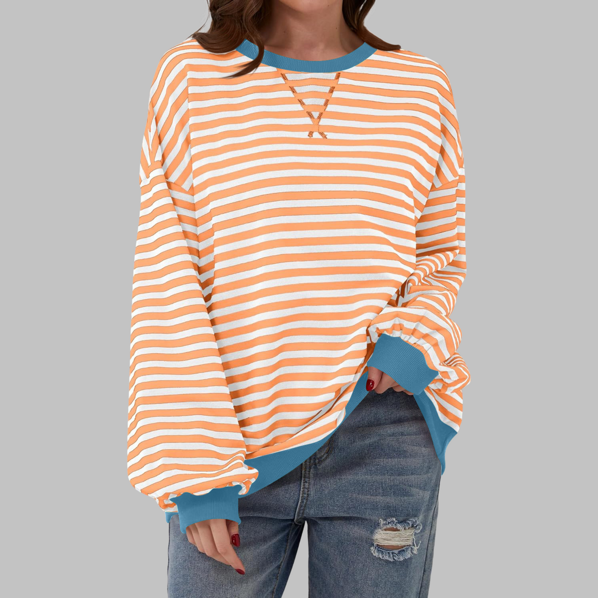 LUKA™ - Camisa Casual de Manga Larga con Cuello Redondo a Rayas