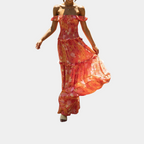 Elegante vestido largo floral de invitada de boda y fiesta en naranja | Maxi