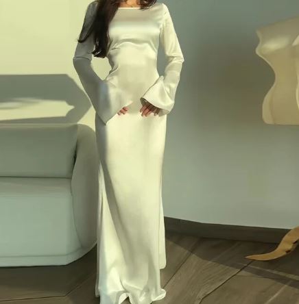 Elegante vestido largo de manga larga de invitada de boda y fiesta | Maxi