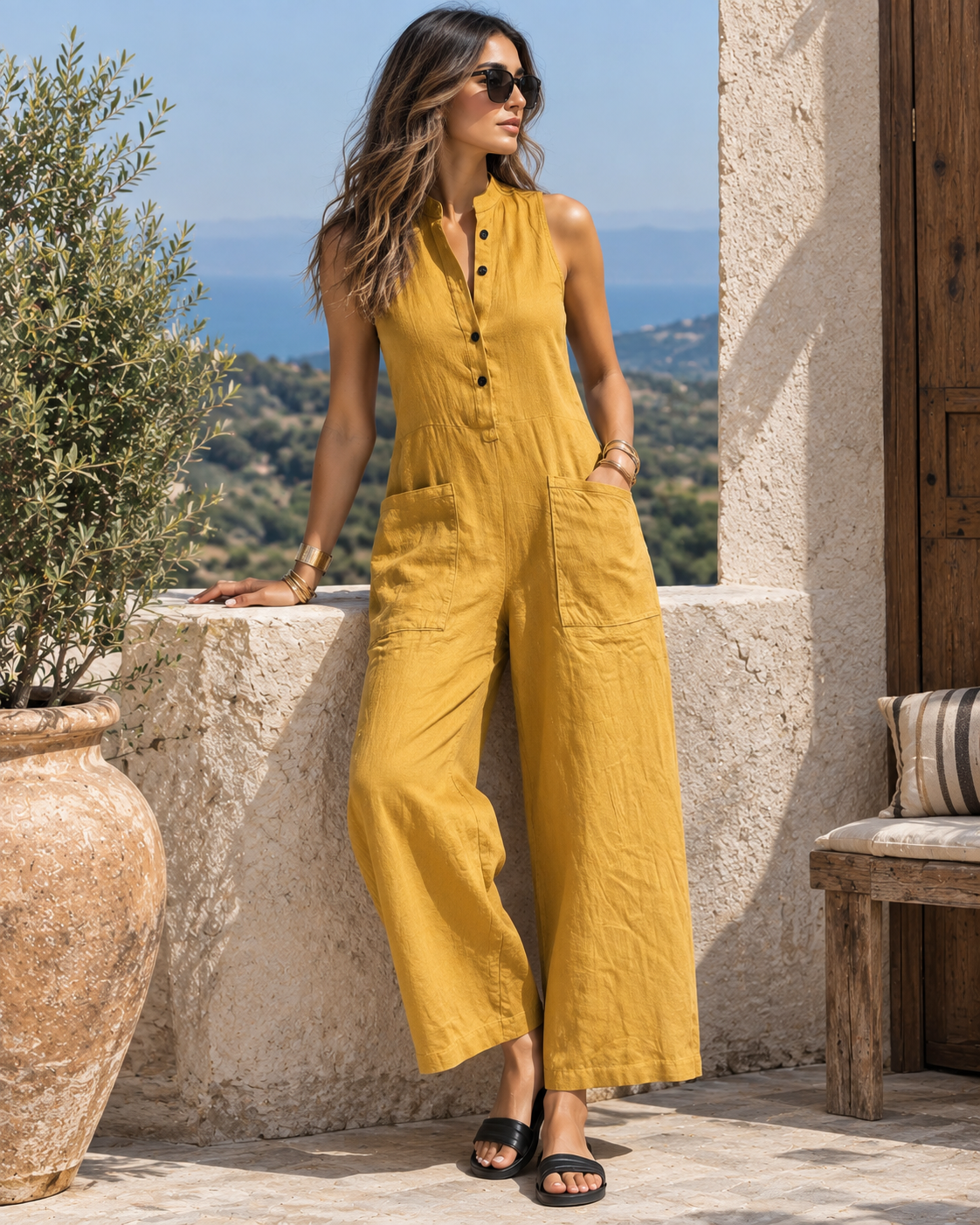 Arabella | Mono Elegante sin Mangas de Mezcla de Lino