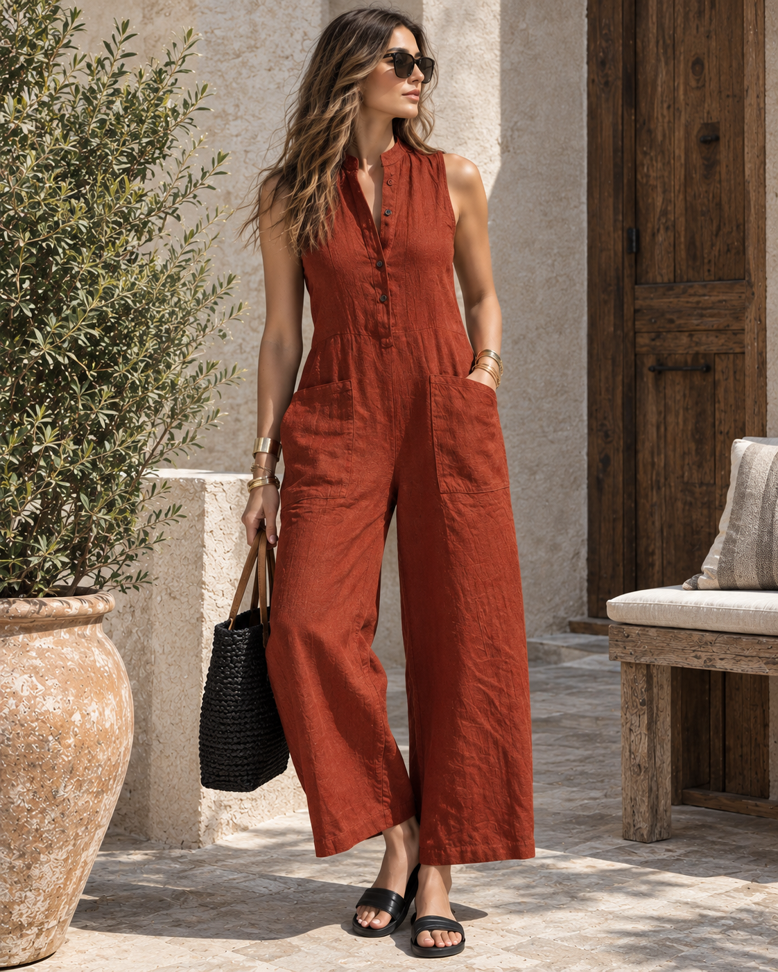 Arabella | Mono Elegante sin Mangas de Mezcla de Lino