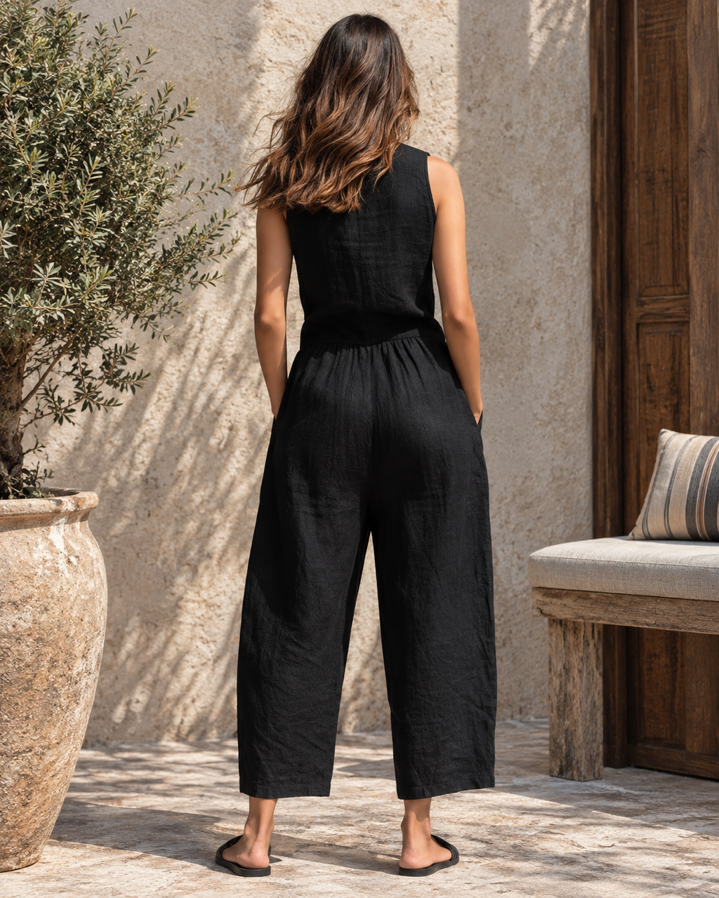 Arabella | Mono Elegante sin Mangas de Mezcla de Lino