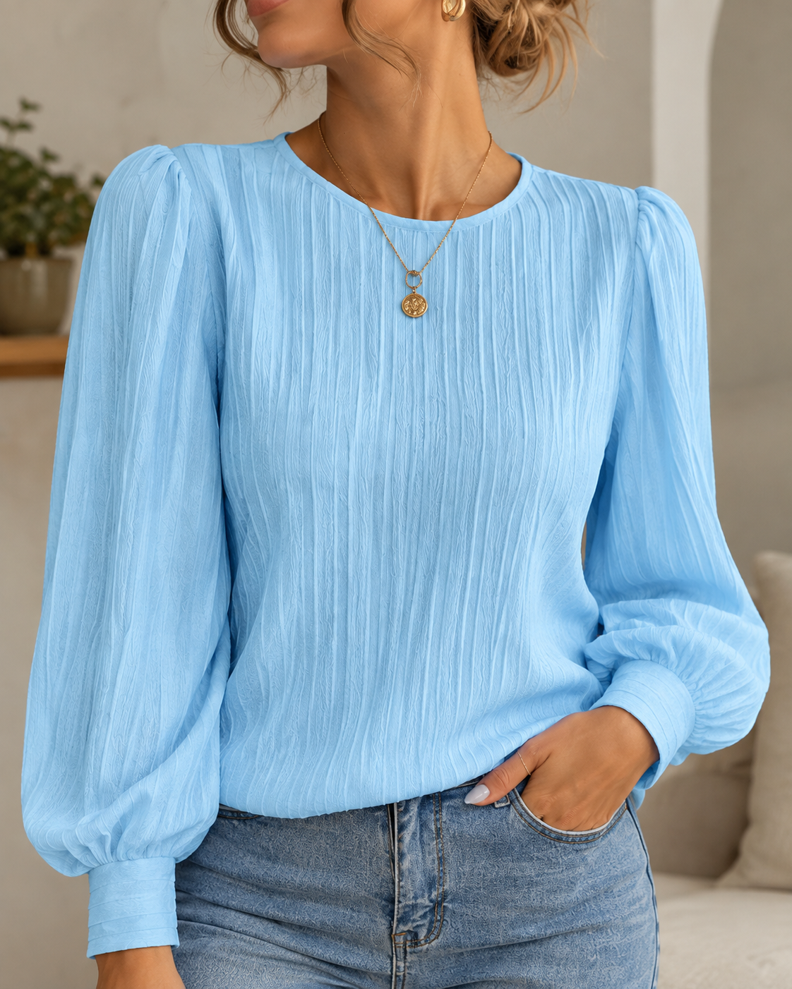 SILVIA | BLUSA PLISADA DE MANGA LARGA