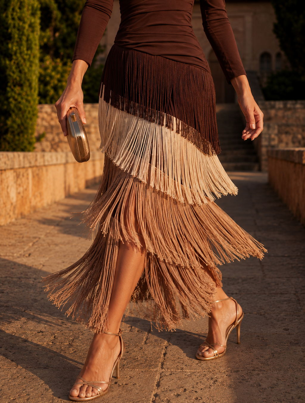 Ámbar | Vestido midi ajustado con flecos