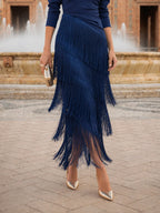 Ámbar | Vestido midi ajustado con flecos