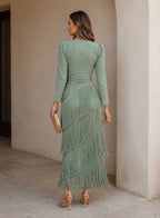 Ámbar | Vestido midi ajustado con flecos