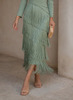 Ámbar | Vestido midi ajustado con flecos