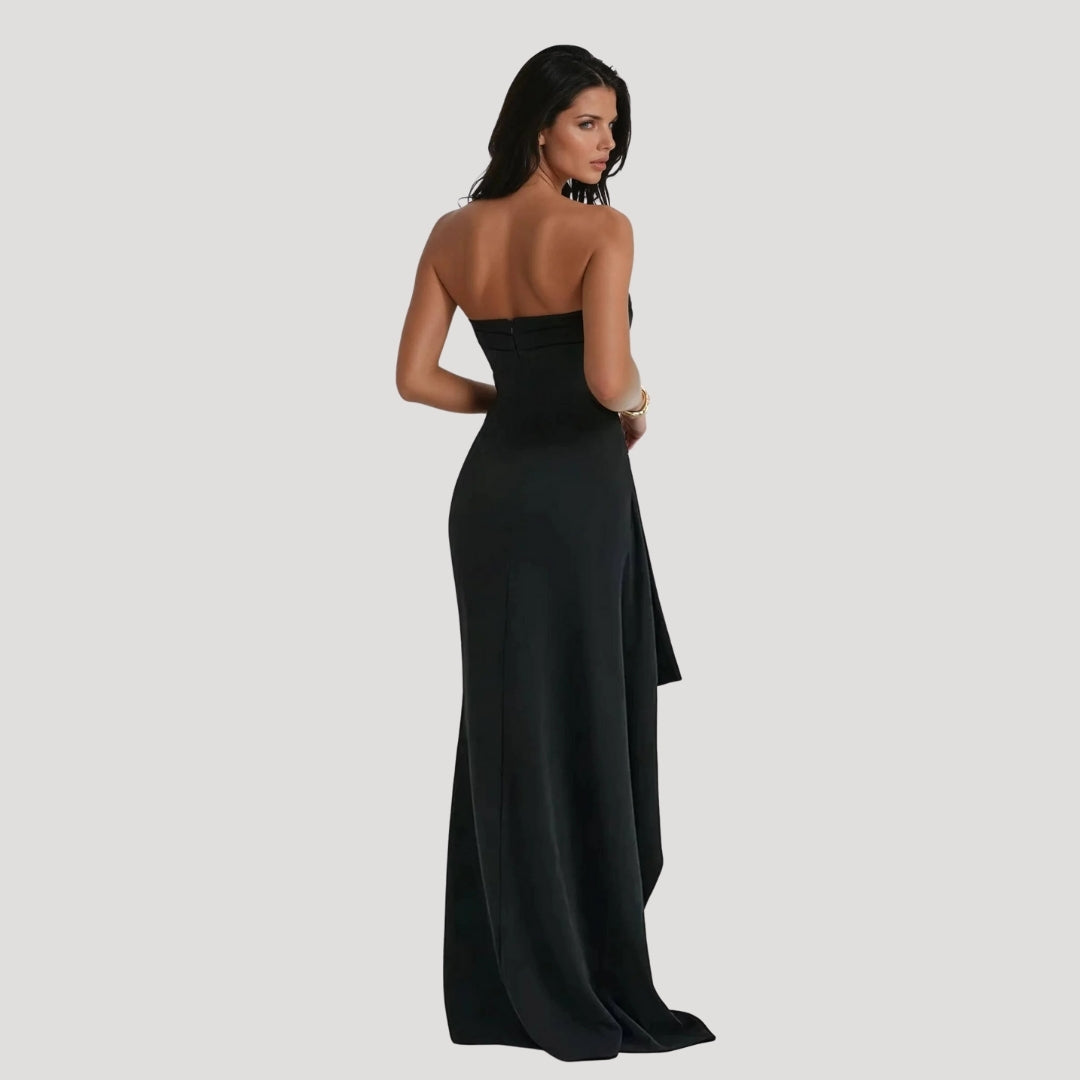 Refinado vestido largo palabra de honor de invitada de boda y de noche | Maxi