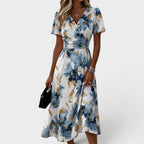 Delphine | Vestido Midi Floral con Cintura Cruzada