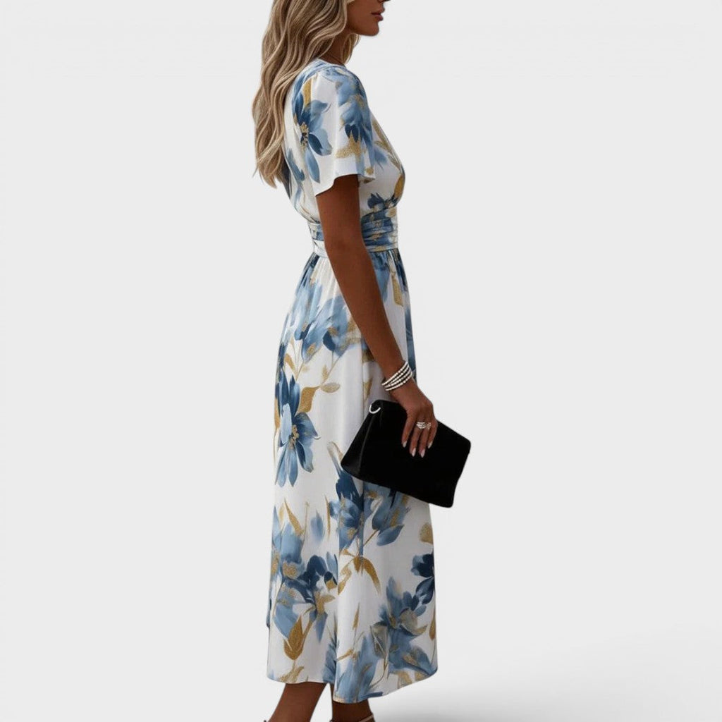 Delphine | Vestido Midi Floral con Cintura Cruzada