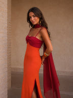 Valentina | Vestido Largo Drapeado Bicolor