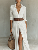 Alba | Vestido Maxi Largo con Cuello de Solapa y Mangas Largas