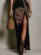 Indigo | Vestido Estampado de Estilo Boho con Escote en V Profundo y Abertura Alta