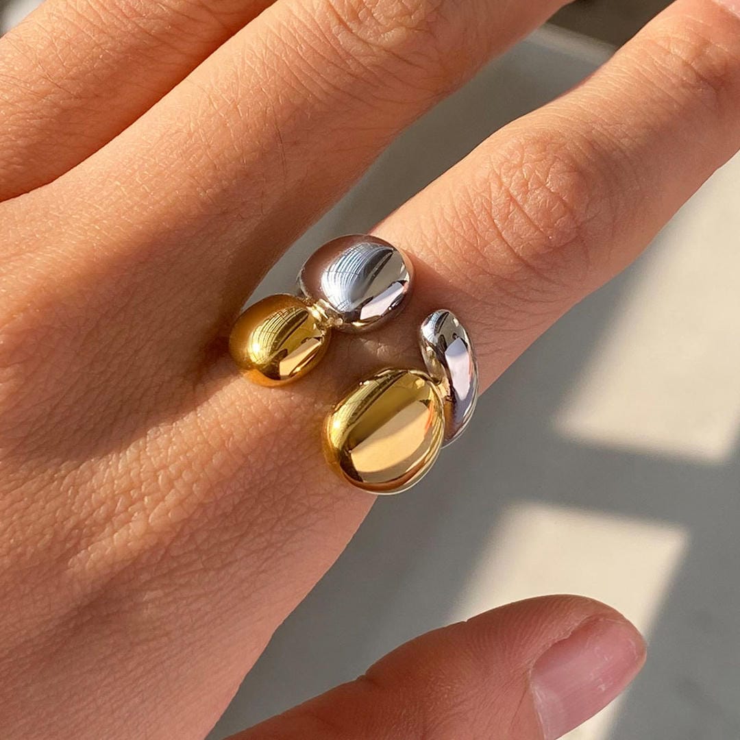 Anillo Apilable Bicolor de Oro y Plata
