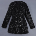 Elegante mono blazer de lentejuelas de invitada de boda con doble botonadura
