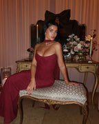 Vestido largo palabra de honor de invitada de boda para mujer