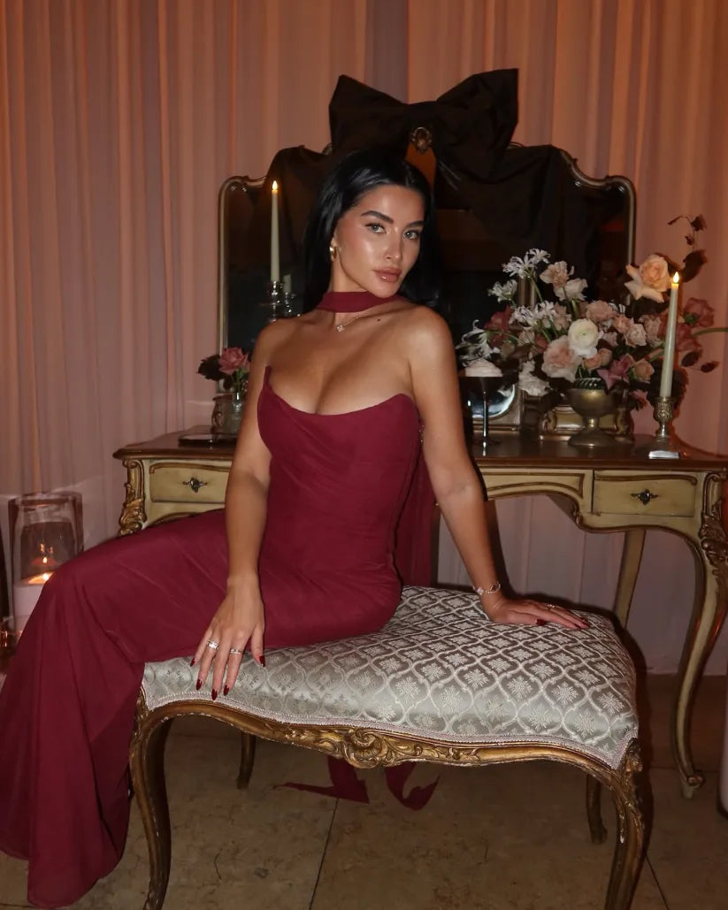 Vestido largo palabra de honor de invitada de boda para mujer