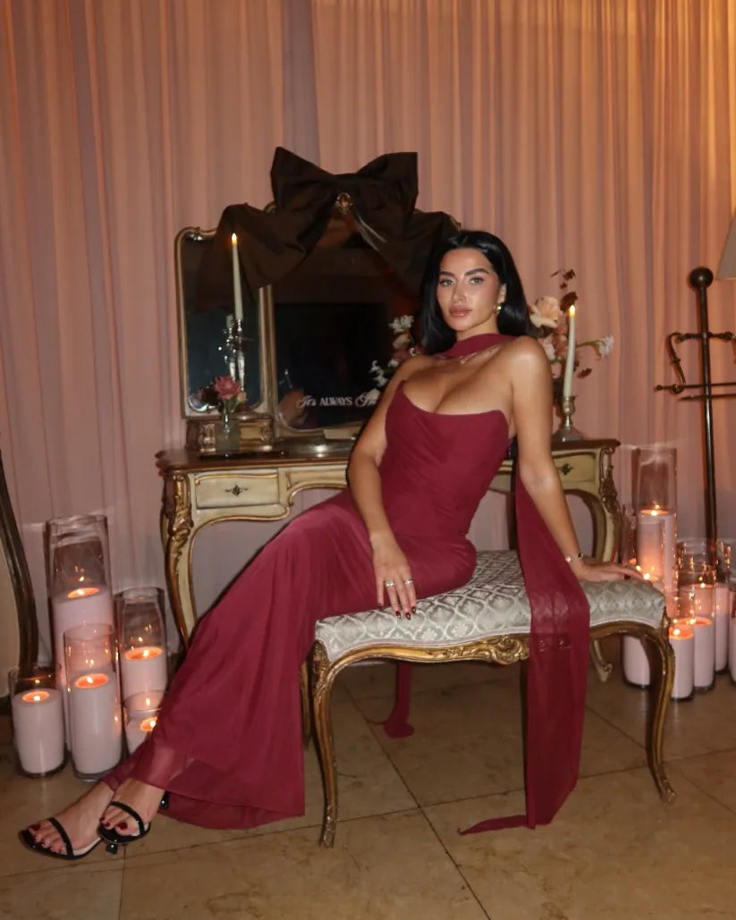 Vestido largo palabra de honor de invitada de boda para mujer