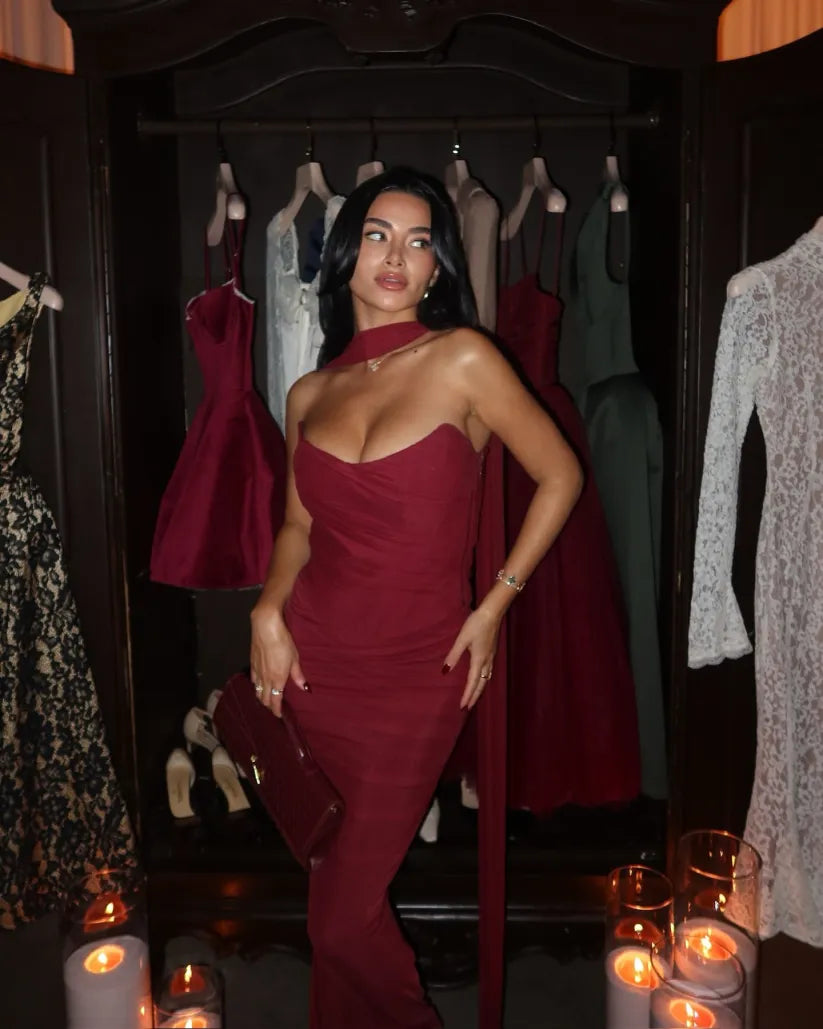 Vestido largo palabra de honor de invitada de boda para mujer