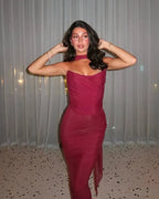 Vestido largo palabra de honor de invitada de boda para mujer