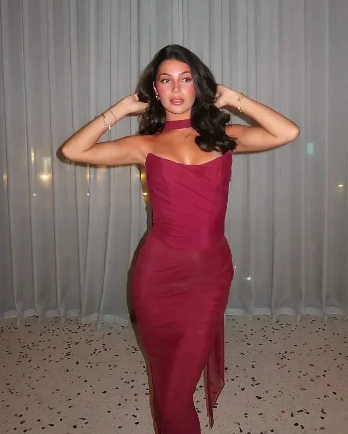Vestido largo palabra de honor de invitada de boda para mujer