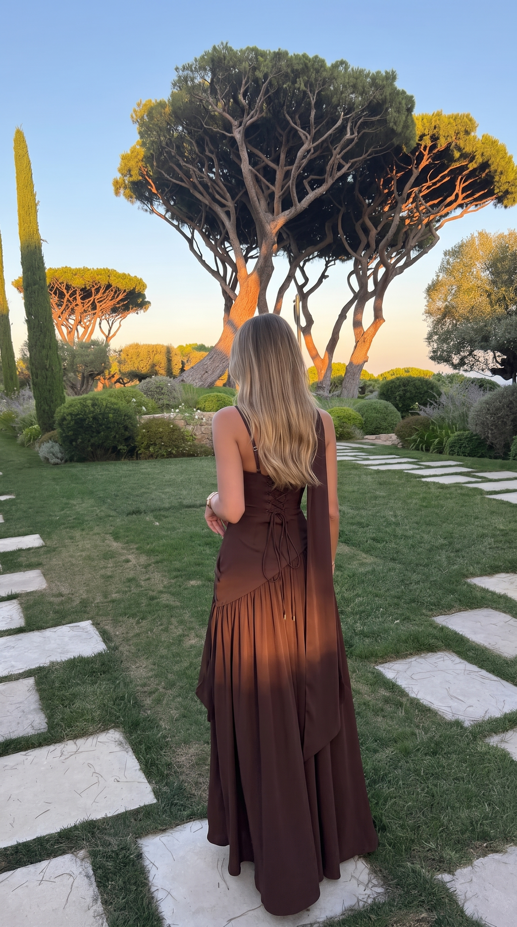 Vestido largo de invitada con escote cuadrado y abertura para mujer