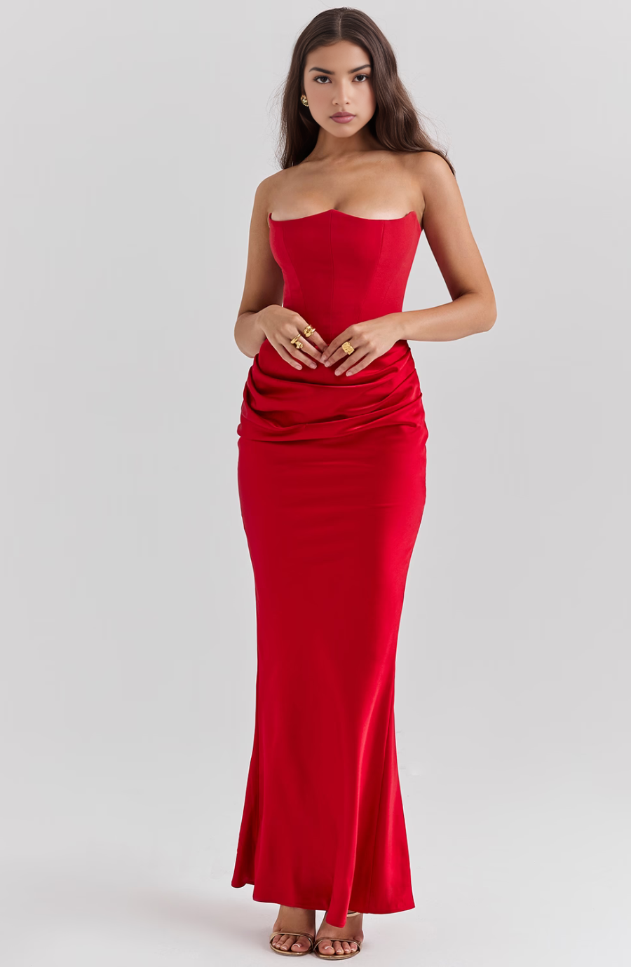 Vestido largo de invitada de boda con corsé para mujer