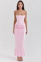 Vestido largo de invitada de boda con corsé para mujer