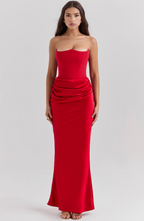 Vestido largo de invitada de boda con corsé para mujer