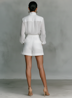 Elisabetta | Conjunto blanco de camisa con cuello coreano y shorts