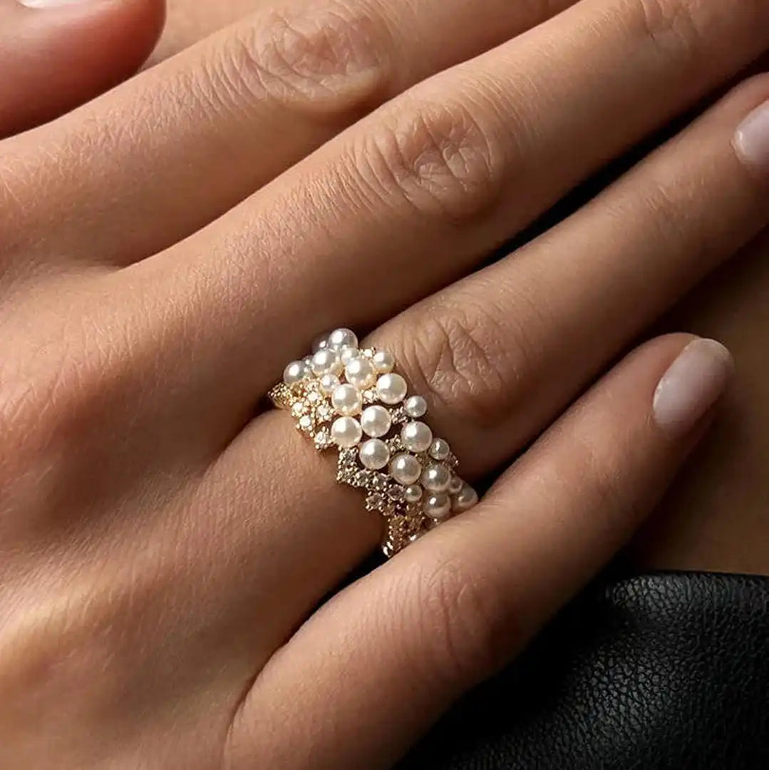 Anillo Vintage Ajustable de Perla y Circonita