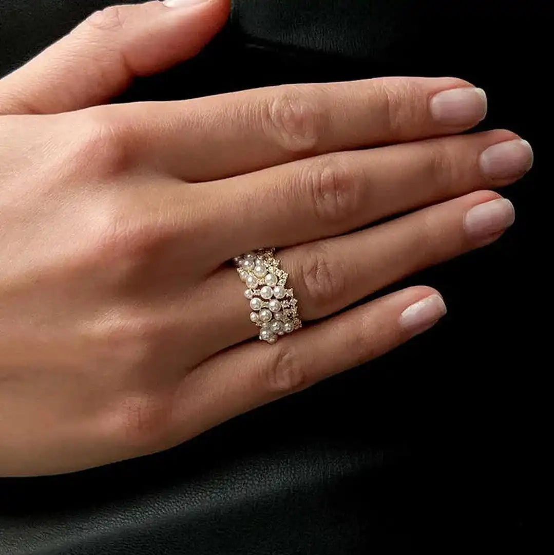 Anillo Vintage Ajustable de Perla y Circonita
