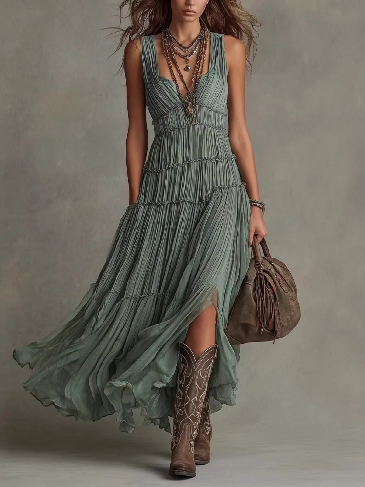 Iris™ | Vestido Maxi Plisado por Capas