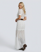 Vestido largo plisado de invitada con solapas y botones para mujer