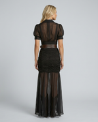 Vestido largo plisado de invitada con solapas y botones para mujer